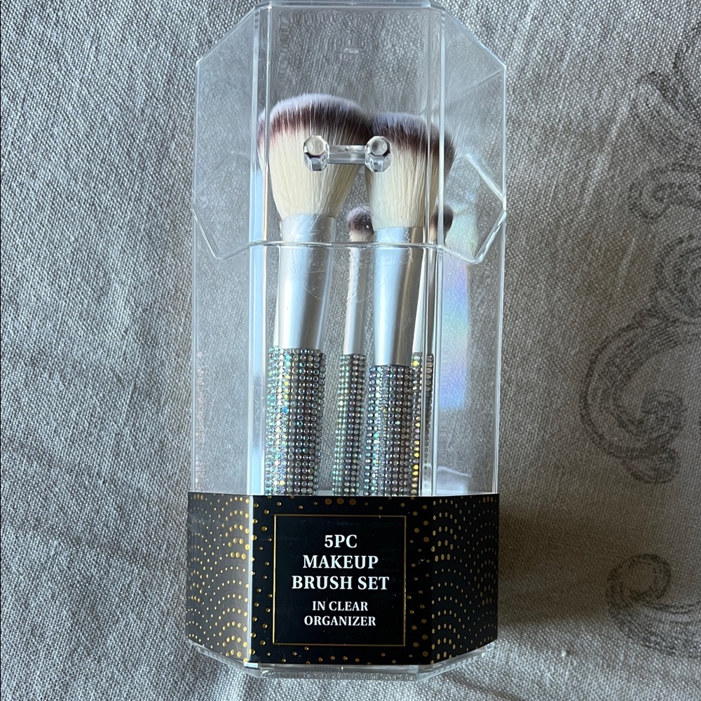5PC Silver Rhinestone Makeup Brush Set